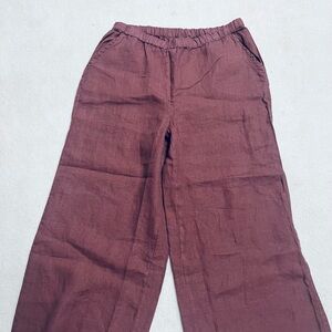 Frank & Eileen Mauve Linen Wide-Leg Pants High Rise Elastic Waist Pockets Women